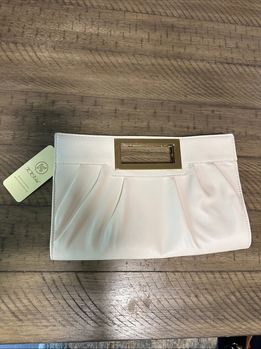 Elegant White Pleated Clutch with Gold Accent